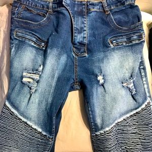 Distressed/Ribbed Blue Jeans - Size 38/30